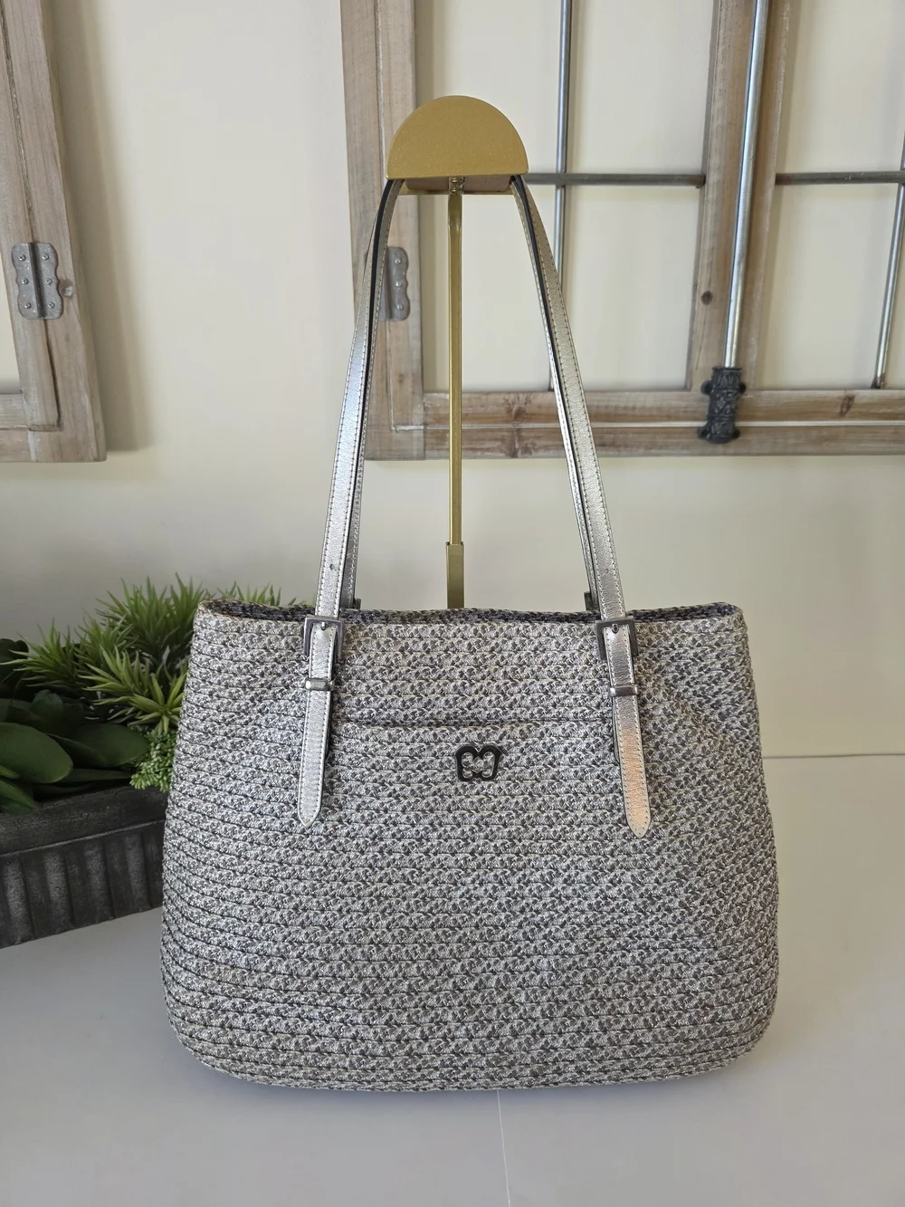 Eric Javitz Silver Metallic Woven Tote Bag Sustainable Recycled Fiber